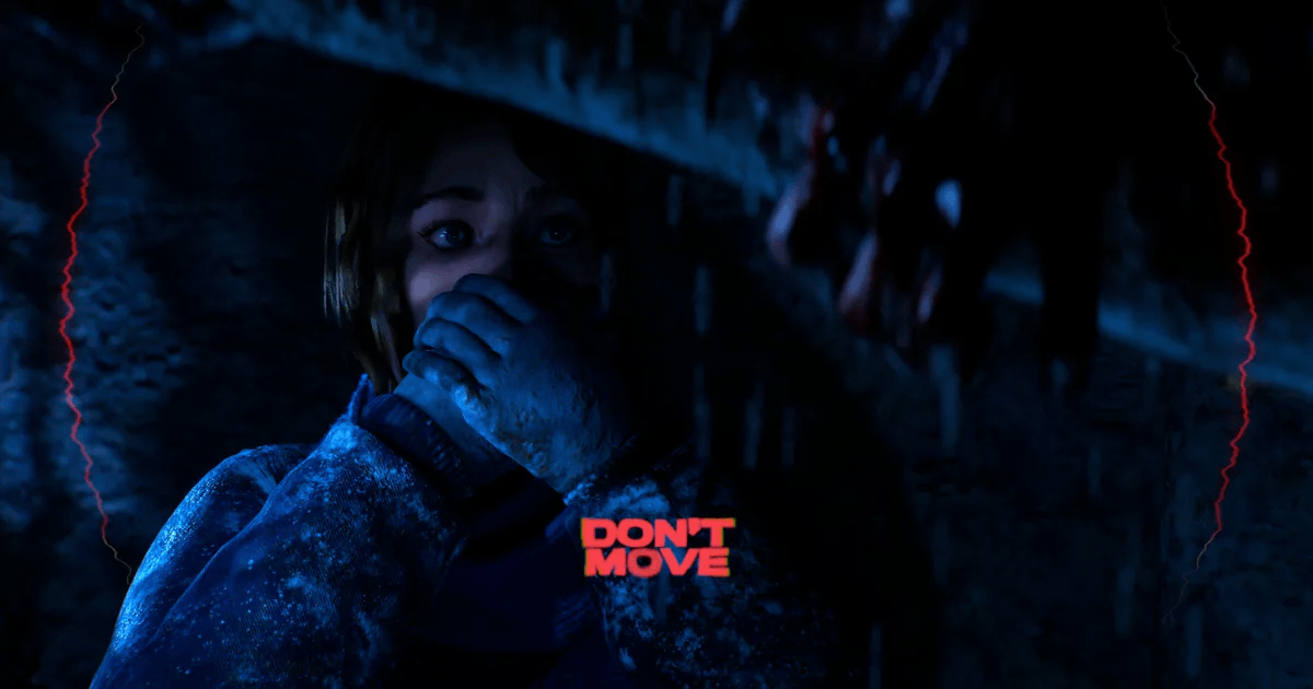 A woman caught in a Don't Move sequence in Until Dawn 2